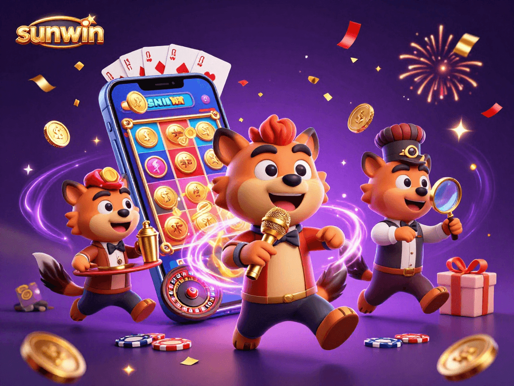 Join the fun at sunwin's vibrant comedy casino club with hyenas mixing drinks and telling jokes!