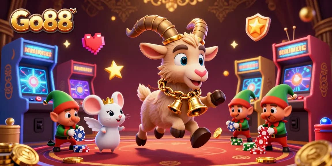 Experience exciting gaming thrills at Go88 while playful gremlins steal poker chips in a colorful casino.