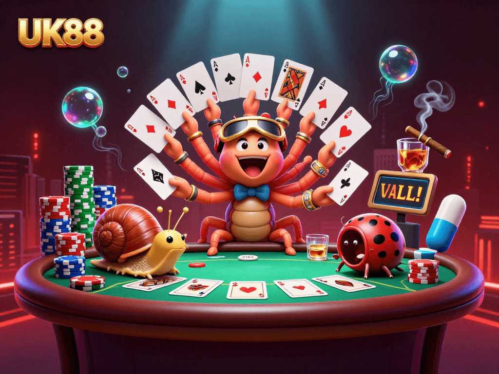 Join the excitement at UK88 with animated characters showcasing vibrant casino action.