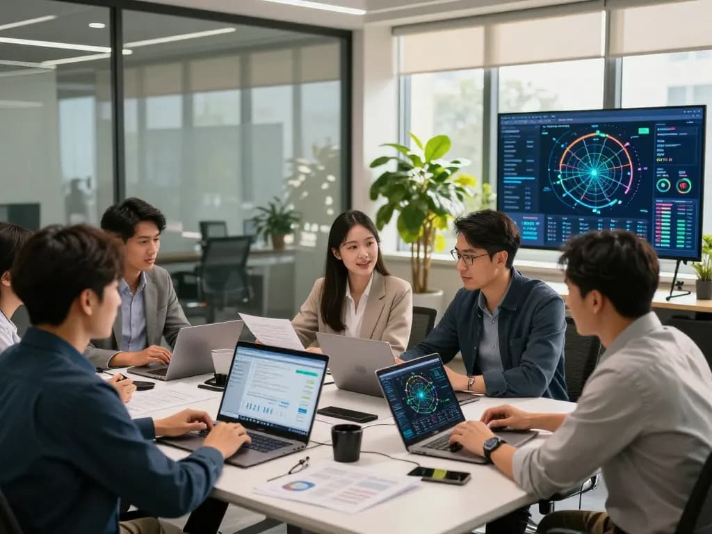 Business team utilizing fabetbiz.com for high-speed internet connectivity in a modern office.