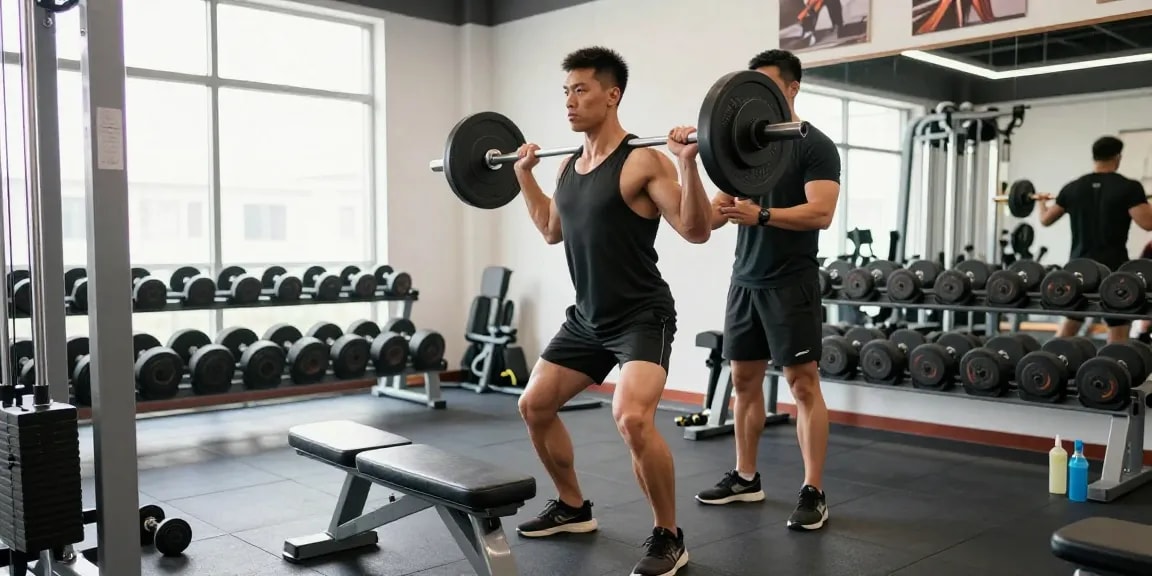Anabolikashop: Bodybuilder beim Training im modernen Gym mit motivierender Atmosphäre
