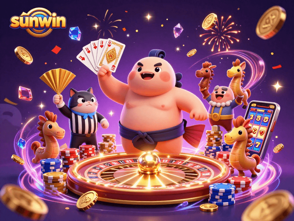 Experience the excitement of sunwin with a vibrant underwater casino scene featuring dynamic characters and gold coins.
