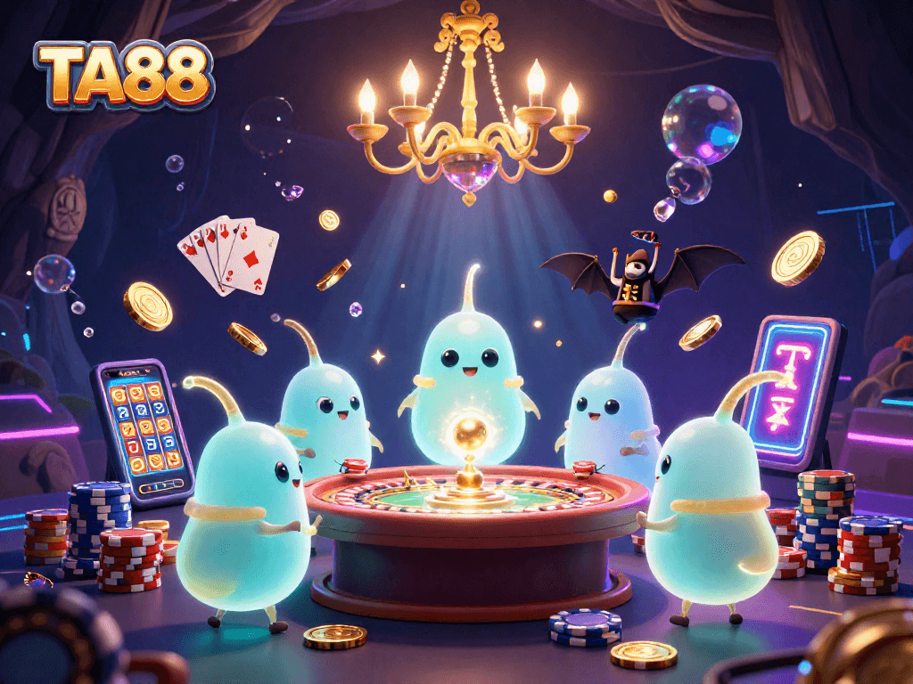 Experience the excitement of TA88 with glowing casino elements and a unique bat dealer