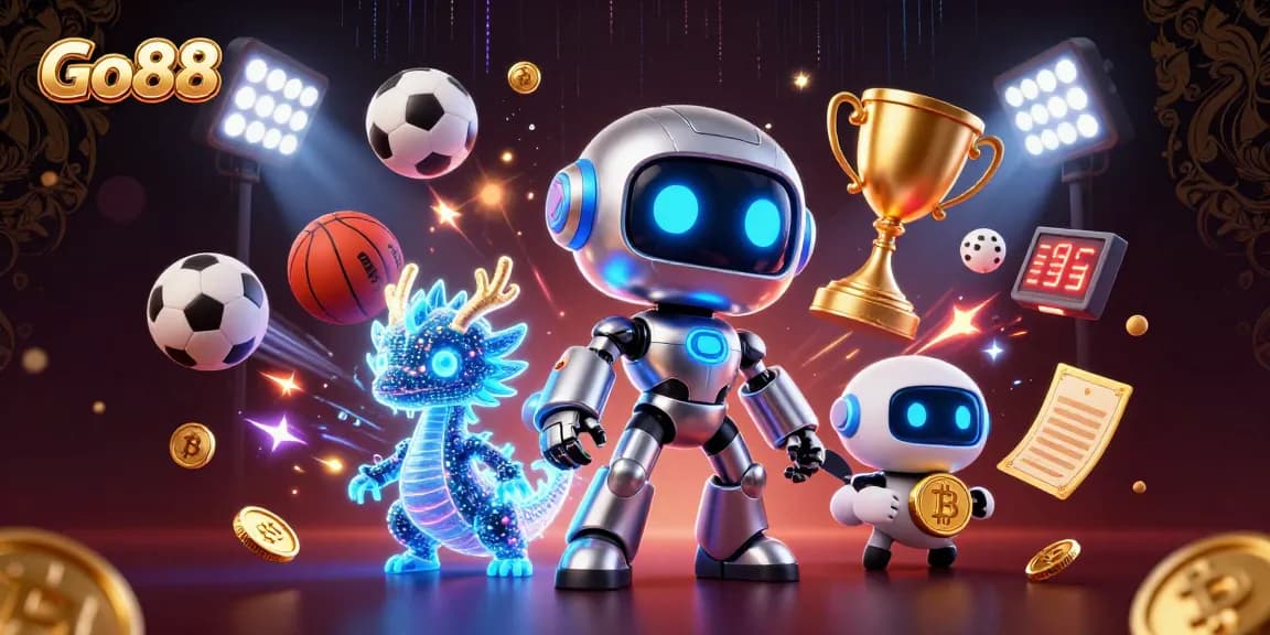 Experience thrilling gameplay at Go88 as a cyberpunk robot mascot and dragon guide your betting adventure.