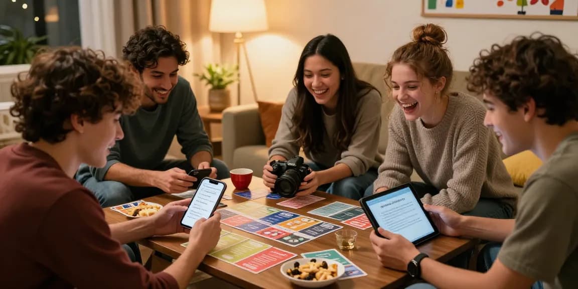 Engaged friends enjoying a fun Quiz Allgemeinwissen challenge while testing their knowledge in a cozy setting.