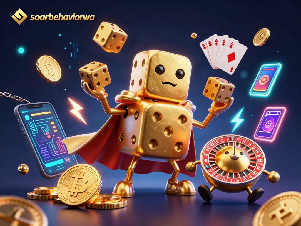 Soarbehaviorwa inspires players with golden dice, Bitcoin coins, and vibrant casino elements.
