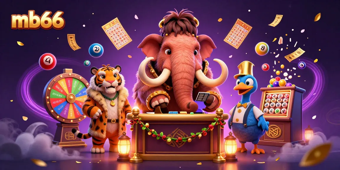 Experience thrilling excitement at mb66 with a vibrant scene of dynamic lottery elements and casino characters.