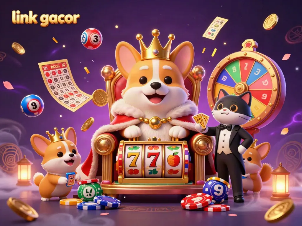 Experience the thrill of link gacor with this vibrant 3D illustration featuring a royal corgi and exciting casino elements.
