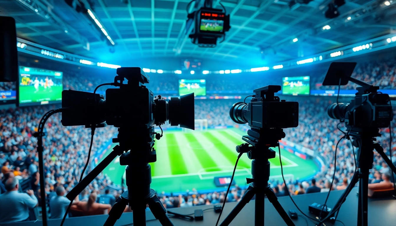 Captivating view of sports broadcasting setup showcasing advanced technology and live match highlights.