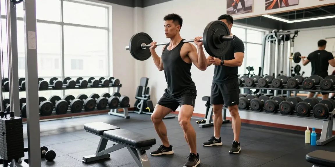Anabolikashop: Bodybuilder beim Training im modernen Gym mit motivierender Atmosphäre
