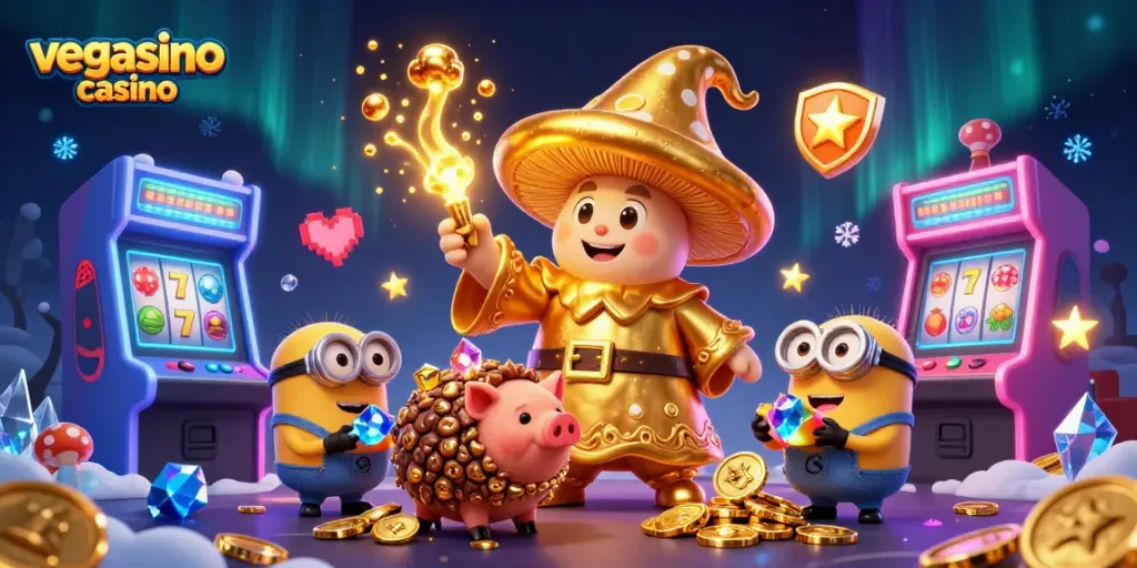 Experience thrilling gameplay at vegasino casino with magical characters and vibrant slot reels.