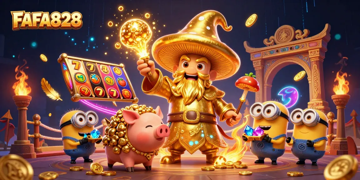 Engage with FAFA828's top gaming experience featuring vibrant wizardry and treasure hunting in a magical casino scene.