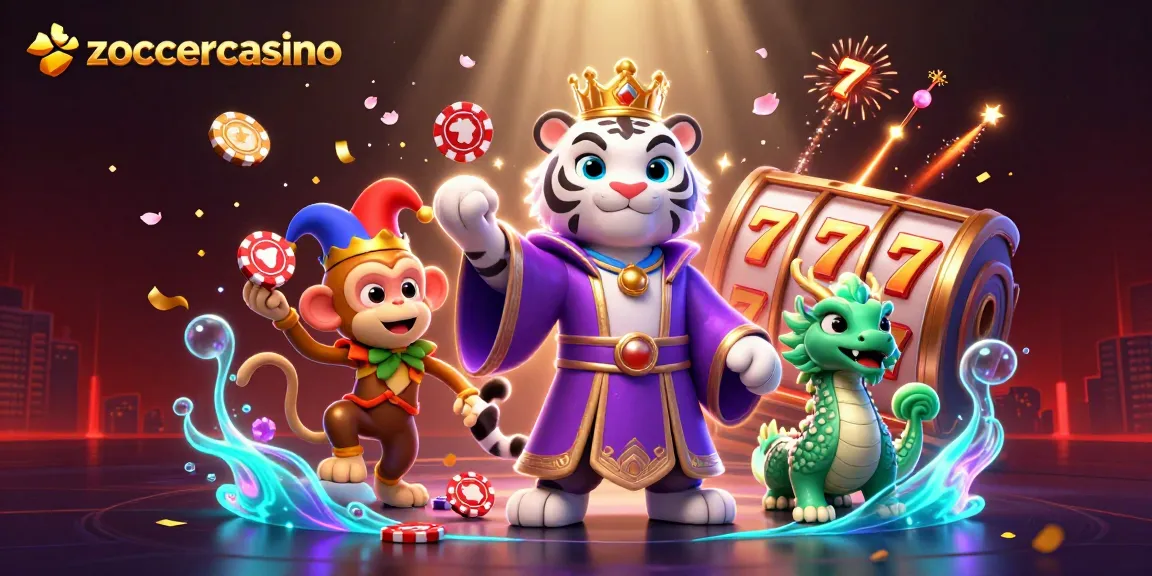 Experience thrilling gameplay at zoccercasino with vibrant slots and engaging characters in this dynamic illustration.