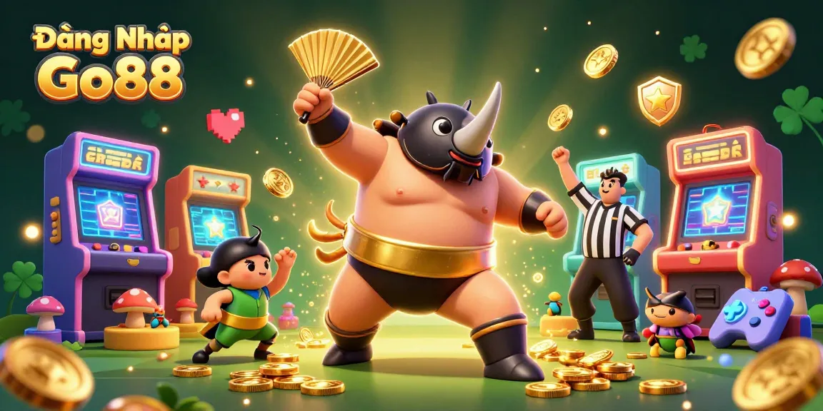Experience the thrilling Đăng Nhập Go88 as the sumo champion beats, coins fly, and victory unfolds in this vibrant scene.