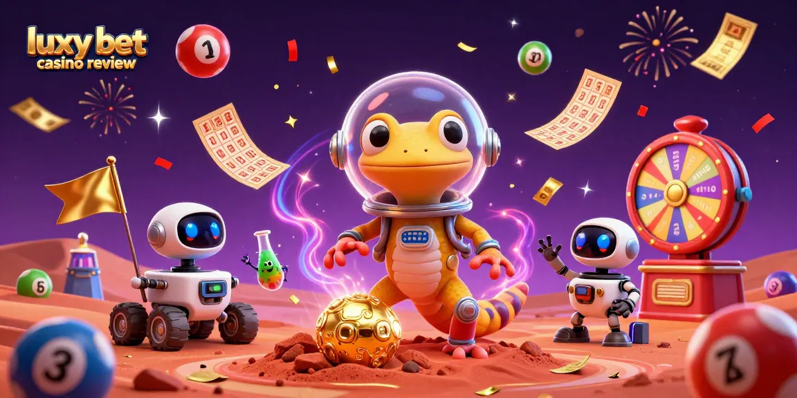 Experience the excitement of luxy bet casino review with Martian characters celebrating in a vibrant casino.